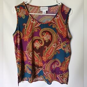 Peck&Peck Womens Tank Top Size L Multi Color Green Orange Rust Beige